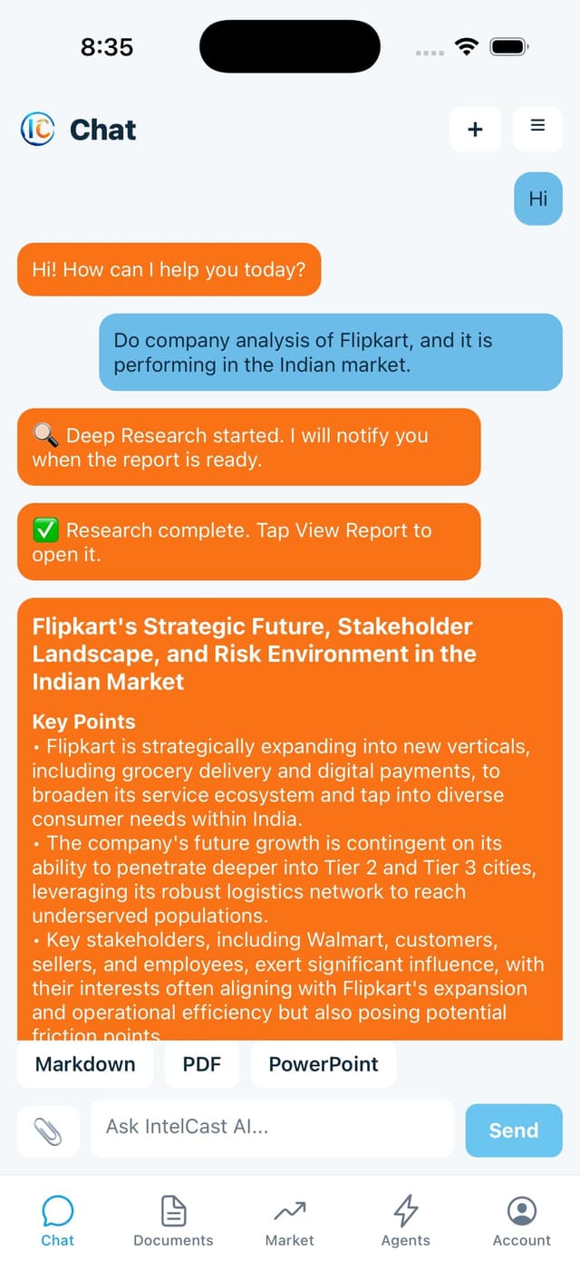 IntelCast AI Mobile Chat Interface